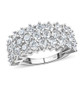 moissanite three row cluster band ring in rhodium over sterling silver