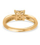 back view of square moissanite womens wedding ring in 18k yellow gold over sterling silver