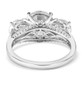 back view of moissanite round trilogy ring in rhodium over sterling silver
