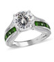 moissanite and chrome diopside bridge ring in rhodium over sterling silver