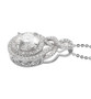 side view of round moissanite cluster necklace in rhodium over sterling silver