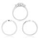 full view of womens moissanite trilogy three ring wedding set in rhodium over sterling silver