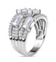 side view of moissanite openwork cluster ring in rhodium over sterling silver
