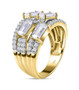 side view of moissanite openwork cluster ring in 18k yellow gold over sterling silver