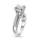 side view of moissanite split shank wedding ring in rhodium over sterling silver