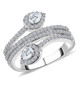 pear and round moissanite bypass ring in rhodium over sterling silver