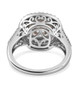 back view of moissanite and pink sapphire halo ring in rhodium over sterling silver