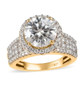 round halo moissanite wedding ring in 18k yellow gold over sterling silver
