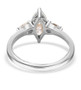 back view of marquise and pear moissanite trilogy ring in rhodium over sterling silver