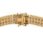 clasp detail of moissanite triple row tennis bracelet in 18k yellow gold over sterling silver