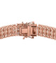 clasp detail of moissanite triple row tennis bracelet in 18k rose gold over sterling silver