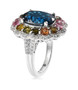 side view of london blue topaz multi tourmaline and zircon ring in rhodium over sterling silver