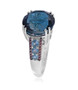 side view of london blue swiss blue topaz and brown zircon ring in rhodium over sterling silver