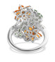 back view of tsavorite garnet spessartine garnet and white zircon bypass ring in rhodium over sterling silver