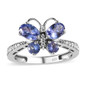 tanzanite and white zircon butterfly ring in rhodium over sterling silver