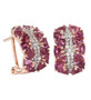 rhodolite garnet and moissanite cluster earrings in 18k rose gold over sterling silver