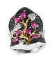 ruby black spinel and zircon cluster ring in 18k yellow gold and rhodium over sterling silver