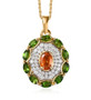 spessartine garnet chrome diopside and moissanite halo necklace in 18k yellow gold over sterling silver