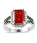 fire opal chrome diopside and moissanite ring in rhodium over sterling silver