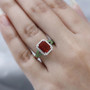 fire opal chrome diopside and moissanite ring in rhodium over sterling silver