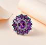 amethyst blue apatite and white zircon cocktail  rhodium over sterling silver ring live studio