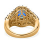 back view of blue spinel brown zircon and white zircon ring in 18k yellow gold over sterling silver