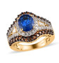 blue spinel brown zircon and white zircon ring in 18k yellow gold over sterling silver