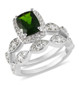 chrome diopside and white zircon two ring bridal set in rhodium over sterling silver
