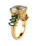 side view of prasiolite and chrome diopside ring in 18k yellow gold over sterling silver