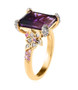 side view of amethyst pink sapphire and zircon flower ring in 18k yellow gold over sterling silver