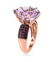 side view of rose de france amethyst and rhodolite garnet ring in 18k rose gold over sterling silver