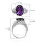 amethyst and moissanite ring in rhodium over sterling silver shown for size comparison