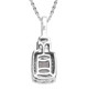 back view of aquamarine with brown and white zircon halo necklace in rhodium over sterling silver