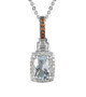 aquamarine with brown and white zircon halo necklace in rhodium over sterling silver