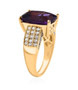 side view of amethyst and moissanite ring in 18k yellow gold over sterling silver