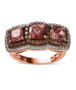 pink apatite brown and white zircon trilogy halo ring in 18k rose gold over sterling silver