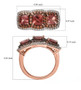 pink apatite brown and white zircon trilogy halo ring in 18k rose gold over sterling silver shown for size comparison