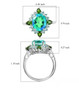 quartz triplet chrome diopside and blue apatite halo ring in rhodium over sterling silver shown for size comparison