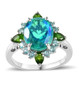 quartz triplet chrome diopside and blue apatite halo ring in rhodium over sterling silver