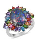 boulder opal and multi gemstone statement ring in rhodium over sterling silver