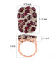 garnet and moissanite cocktail ring in 18k rose gold over sterling silver shown for size comparison