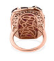 back view of garnet and moissanite cocktail ring in 18k rose gold over sterling silver