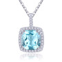chrome diopside and white zircon cushion halo necklace in rhodium over sterling silver