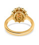 back view of spessartine garnet tsavorite garnet and moissanite halo ring in 18k yellow gold over sterling silver