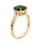 side view of round chrome diopside and diamond ring in 14k yellow gold