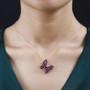 rhodolite garnet and amethyst butterfly pendant necklace in 18k rose gold over sterling silver worn around the neck