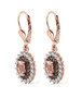 back view of morganite brown and white zircon lever back earrings in 18k rose gold over sterling silver