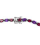 close up of amethyst and rhodolite garnet tennis necklace in 18k rose gold over sterling silver