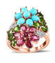 multi gemstone floral cluster ring in 18k rose gold over sterling silver