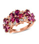 rhodolite garnet and white zircon flower ring in 18k rose gold over sterling silver
